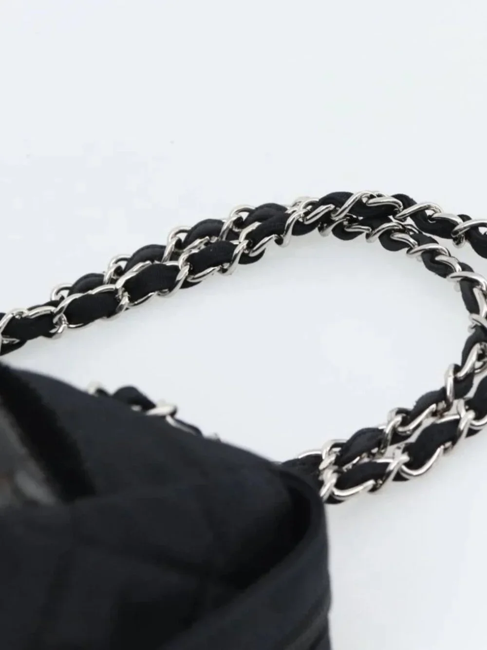CHANEL Chain Shoulder Bag Canvas Black Silver CC Auth